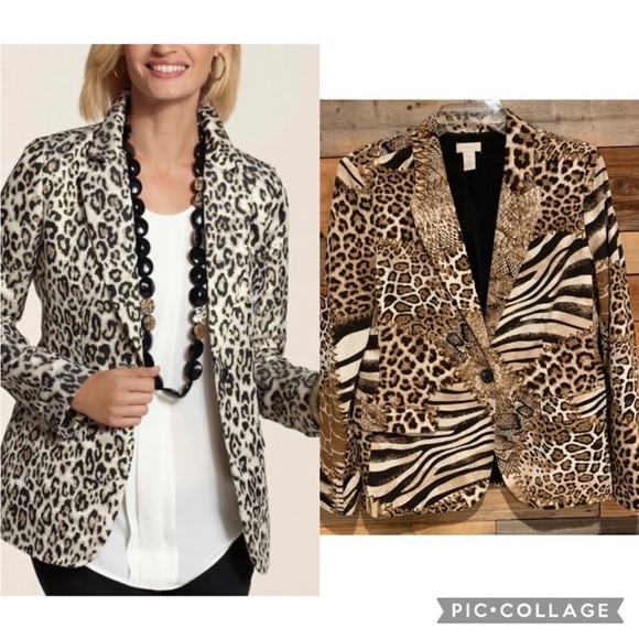 Chico’s Animal Print Giraffe Zebra Leopard Snake Career Mob Wife Blazer Sz M - Picture 4 of 12